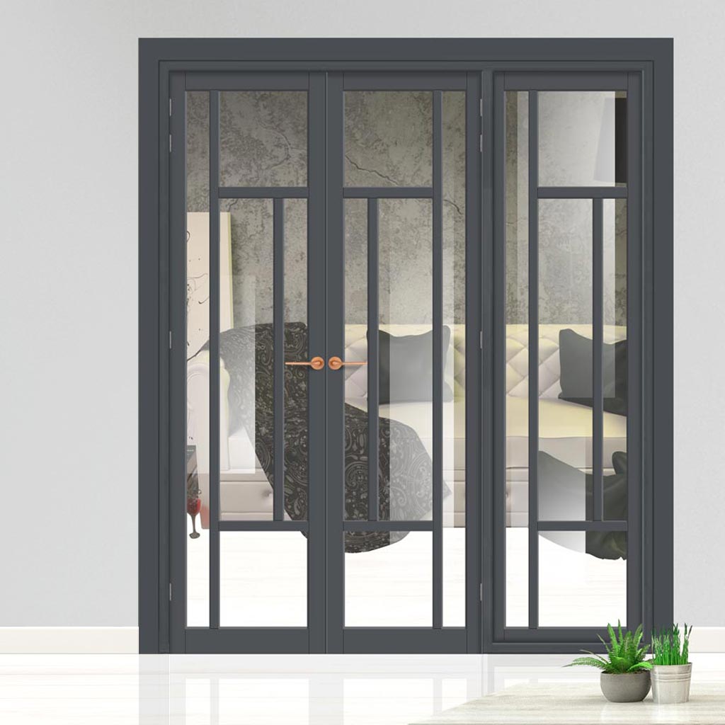 Urban Ultimate® Room Divider Morningside 5 Pane Door Pair DD6437C with Matching Side - Clear Glass - Colour & Height Options