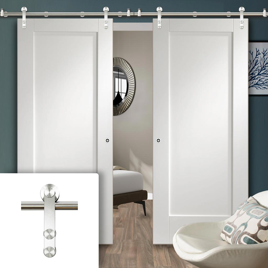 Saturn Tubular Stainless Steel Sliding Track & Pattern 10 Style 1 Panel Double Door - White Primed