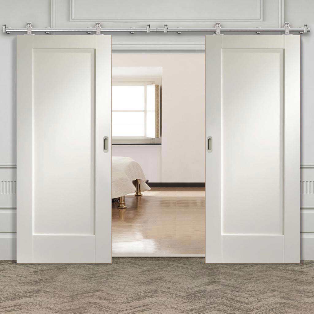 Sirius Tubular Stainless Steel Sliding Track & Pattern 10 Style 1 Panel Double Door - White Primed