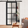 Top Mounted Black Sliding Track & Solid Wood Door - Eco-Urban® Perth 8 Pane Solid Wood Door DD6318SG - Frosted Glass - Shadow Black Premium Primed