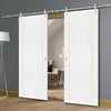 Saturn Tubular Stainless Steel Sliding Track & Pesaro Flush Double Door - White Primed