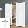 Saturn Tubular Stainless Steel Sliding Track & Pesaro Flush Double Door - White Primed