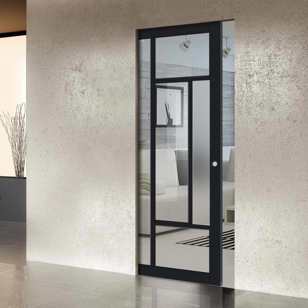 Handmade Eco-Urban® Portobello 5 Pane Single Absolute Evokit Pocket Door DD6438G Clear Glass(1 FROSTED PANE) - Colour & Size Options