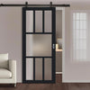 Top Mounted Black Sliding Track & Solid Wood Door - Eco-Urban® Queensland 7 Pane Solid Wood Door DD6424SG Frosted Glass - Shadow Black Premium Primed