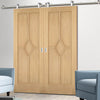 Sirius Tubular Stainless Steel Sliding Track & Reims Diamond 5 Panel Oak Double Door - Prefinished