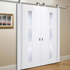 Sirius Tubular Stainless Steel Sliding Track & Sierra Blanco Double Door - Frosted Glass - White Painted