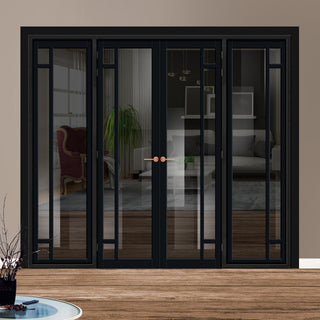 Image: Urban Ultimate® Room Divider Suburban 4 Pane Door Pair DD6411T - Tinted Glass with Full Glass Sides - Colour & Size Options
