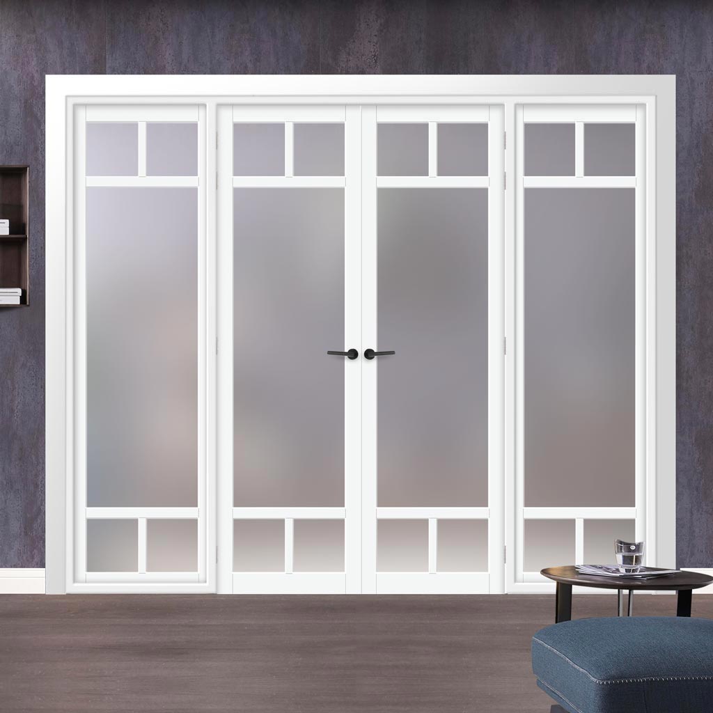 Urban Ultimate® Room Divider Sydney 5 Pane Door Pair DD6417F - Frosted Glass with Full Glass Sides - Colour & Size Options