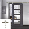 Saturn Tubular Stainless Steel Sliding Track & Zanzibar Ash Grey Door - Clear Glass - Prefinished