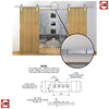 Double Sliding Door & Straight Antique Rust Track - Salerno Door - Clear Glass - White Primed