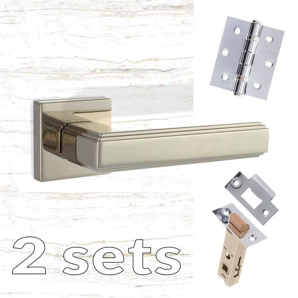 Two Pack Forme Alila Designer Lever on Minimal Square Rose - Satin Nickel