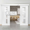 Double Sliding Door & Wall Track - Geo White Primed Doors - Clear Glass