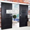 Double Sliding Door & Wall Track - Amsterdam 3 Panel Black Primed Doors - Unfinished