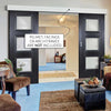 Double Sliding Door & Wall Track - Amsterdam Black Primed Doors - Clear Glass - Unfinished