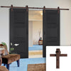 Double Sliding Door & Straight Antique Rust Track - Antwerp 3 Panel Black Primed Door