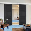 Double Sliding Door & Wall Track - Antwerp 3 Panel Black Primed Door