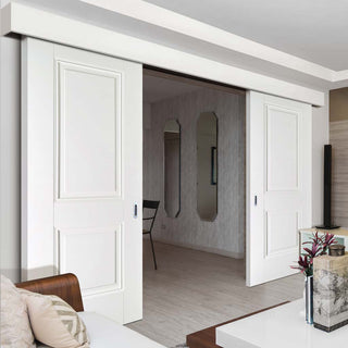 Image: Double Sliding Door & Wall Track - Arnhem 2 Panel Doors - White Primed