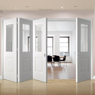 Image: Four Folding Doors & Frame Kit - Arnhem 1 Pane 1 Panel 3+1 - Clear Glass - White Primed