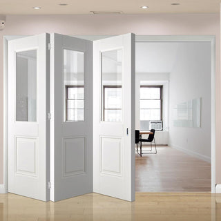 Image: Three Folding Doors & Frame Kit - Arnhem 1 Pane 1 Panel 3+0 - Clear Glass - White Primed