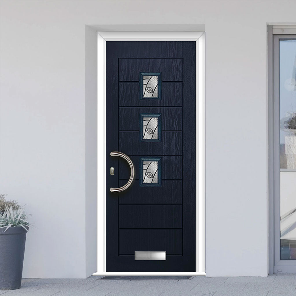 Aruba 3 Urban Style Composite Front Door Set with Central Abstract Glass - Shown in Blue