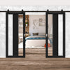 Top Mounted Black Sliding Track & Solid Wood Double Doors - Eco-Urban® Avenue 2 Pane 1 Panel Doors DD6410G Clear Glass - Shadow Black Premium Primed