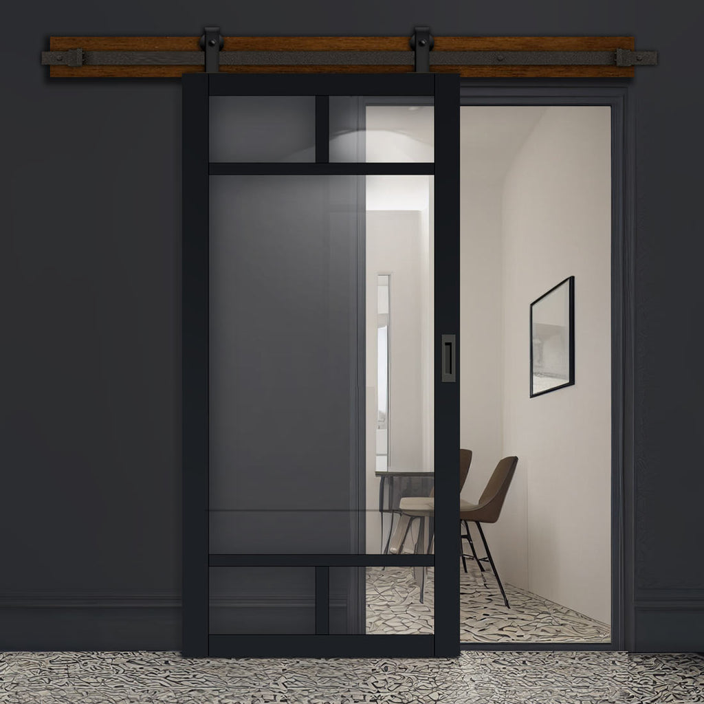 Top Mounted Black Sliding Track & Door - Handcrafted Eco-Urban Sydney