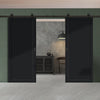 Top Mounted Black Sliding Track & Solid Wood Double Doors - Eco-Urban® Baltimore 1 Panel Doors DD6301 - Shadow Black Premium Primed