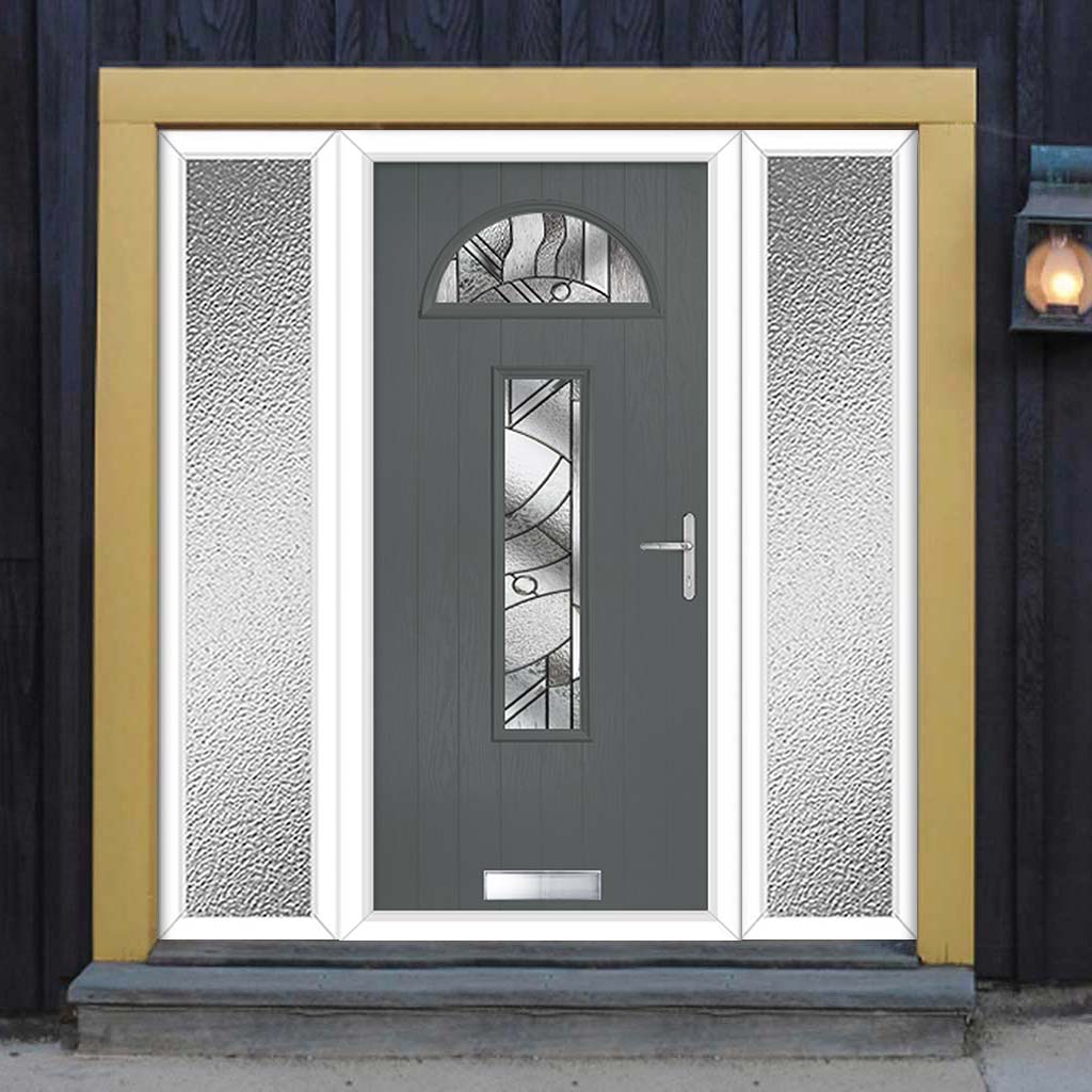 Cottage Style Belize 2 Composite Front Door Set with Double Side Screen - Abstract Glass - Shown in Mouse Grey