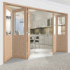 Five Folding Doors & Frame Kit - Belize Oak 3+2 - Silkscreen Etched Clear Glass - Unfinished