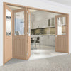 Four Folding Doors & Frame Kit - Belize Oak 3+1 - Silkscreen Etched Clear Glass - Unfinished