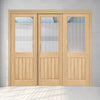 Pass-Easi Three Sliding Doors and Frame Kit - Belize Oak Door - Silkscreen Etched Glass - Prefinished