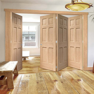 Image: Bespoke Thrufold Colonial Oak 6 Panel Folding 3+1 Door - No Raised Mouldings