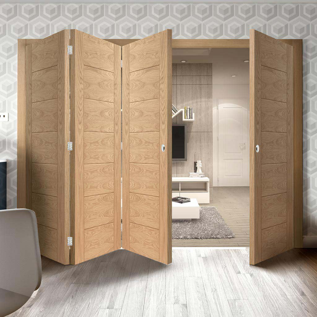 Bespoke Thrufold Palermo Flush Oak Folding 3+1 Door - Panel Effect