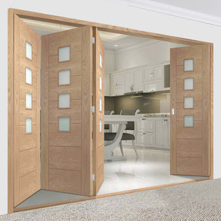 Image: Bespoke Thrufold Palermo Oak 4 Pane Glazed Folding 3+1 Door