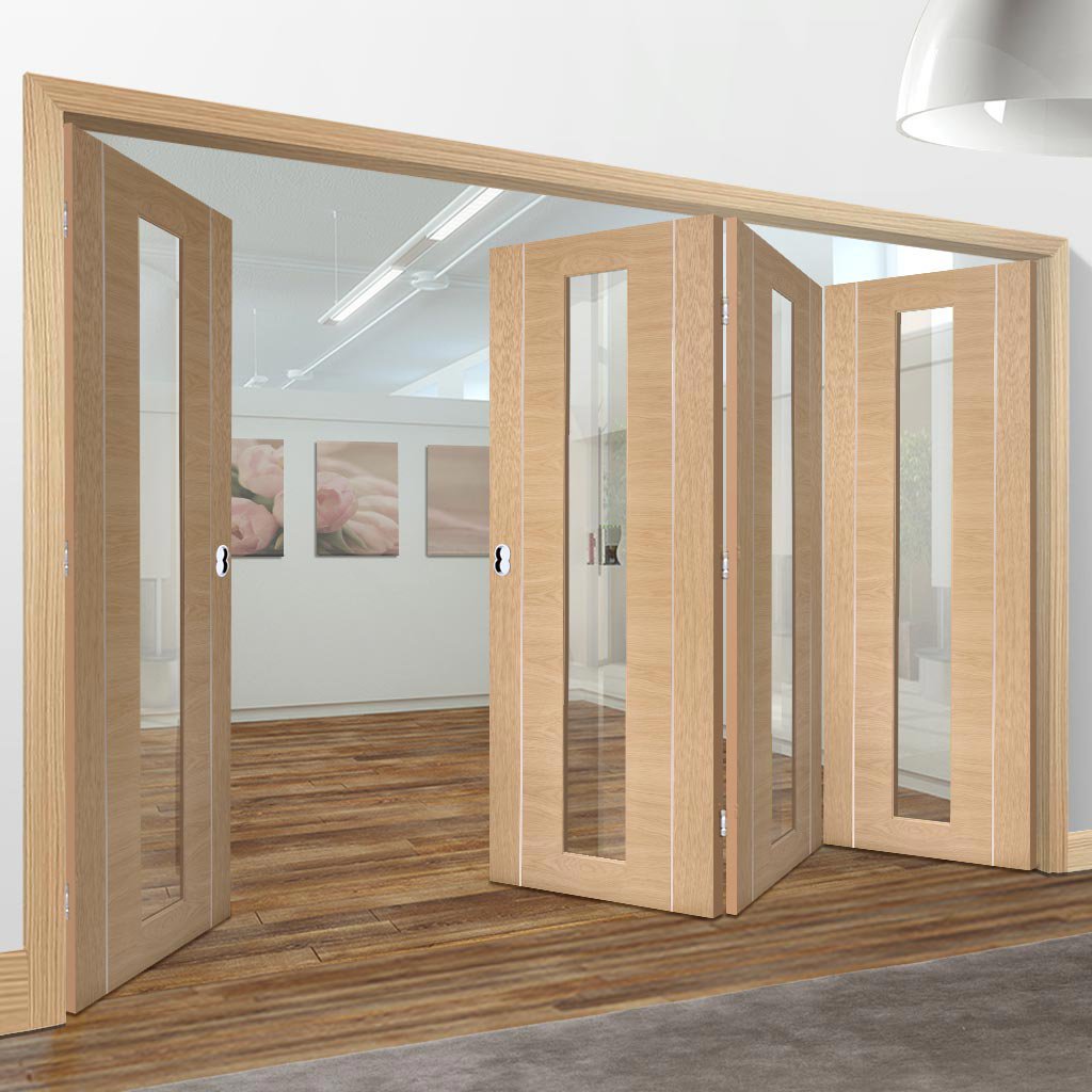 Bespoke Thrufold Forli Oak Glazed Folding 3+1 Door - Aluminium Inlay - Prefinished