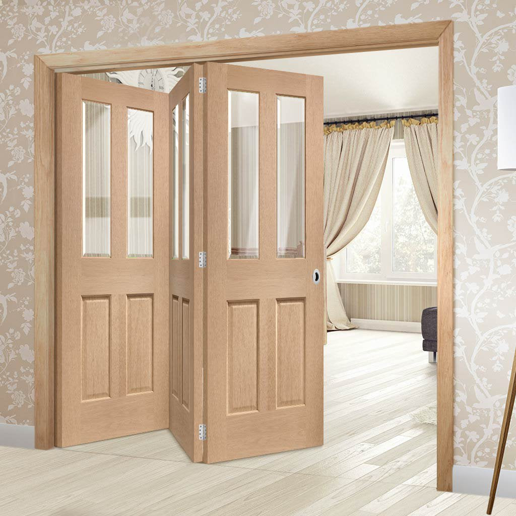 Bespoke Thrufold Malton Oak Glazed Folding 3+0 Door - No Raised Mouldings - Prefinished