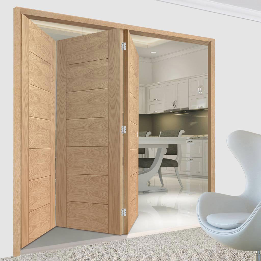 Bespoke Thrufold Palermo Oak Folding 3+0 Door - Panel Effect - Prefinished