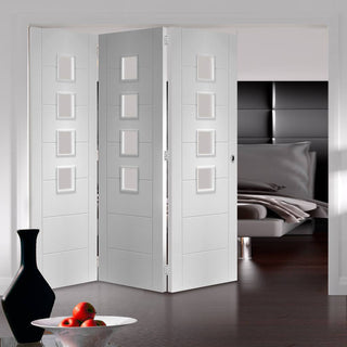 Image: Bespoke Thrufold Palermo White Primed Glazed Folding 3+0 Door