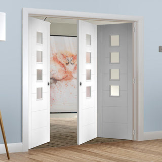 Image: Bespoke Thrufold Palermo White Primed Glazed Folding 2+1 Door