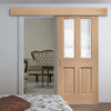 Bespoke Thruslide Surface Malton Oak Glazed - Sliding Door and Track Kit - Prefinished