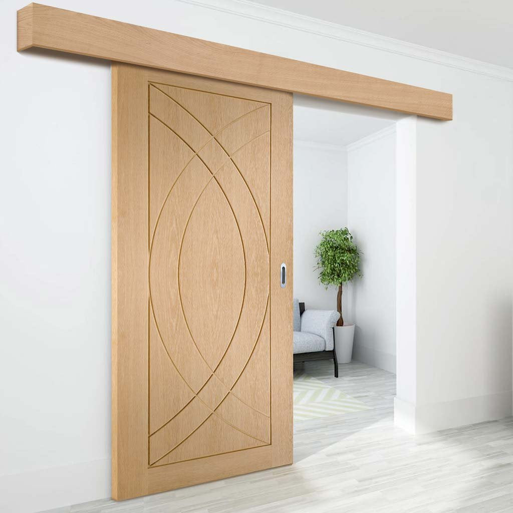 Bespoke Thruslide Surface Treviso Oak Flush - Sliding Door and Track Kit - Prefinished