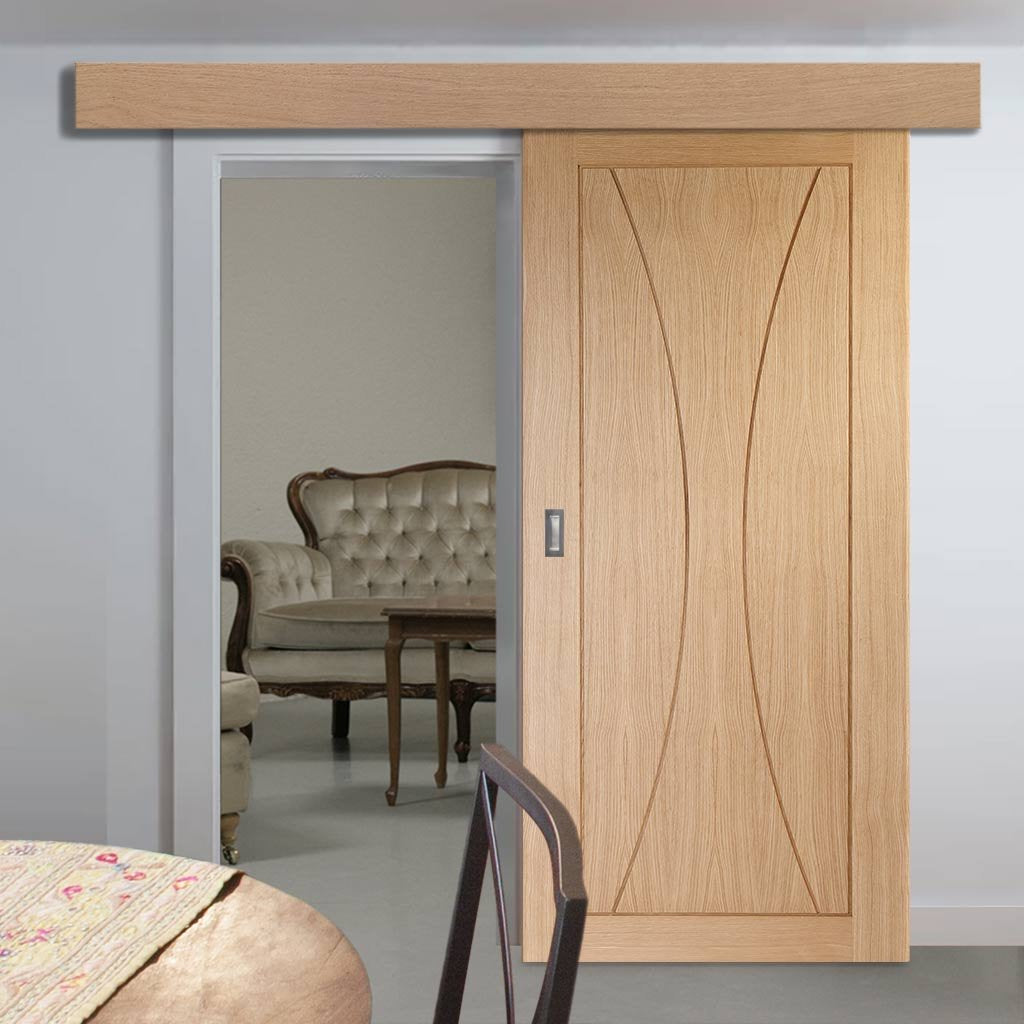 Bespoke Thruslide Surface Verona Oak Flush - Sliding Door and Track Kit - Prefinished