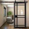 Top Mounted Black Sliding Track & Solid Wood Door - Eco-Urban® Leith 9 Pane Solid Wood Door DD6316G - Clear Glass - Shadow Black Premium Primed