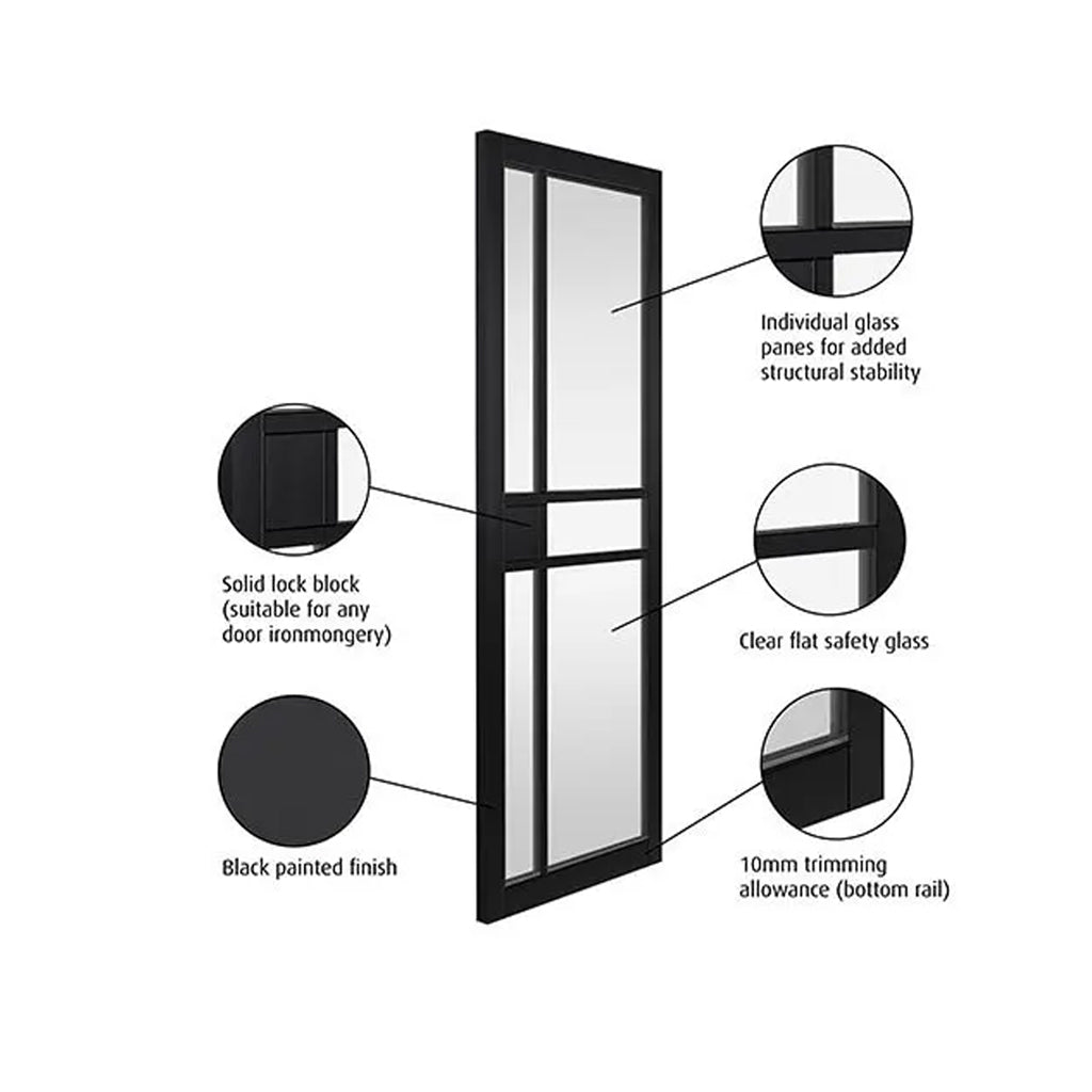 JB Kind Industrial City Black Internal Door - Clear Glass - Prefinishe