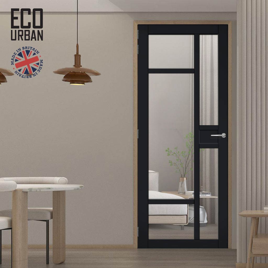 Handmade Eco-Urban Jura 5 Pane 1 Panel Solid Wood Internal Door UK Made DD6431G Clear Glass - Eco-Urban® Shadow Black Premium Primed