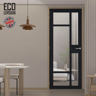Image: Handmade Eco-Urban Jura 5 Pane 1 Panel Solid Wood Internal Door UK Made DD6431G Clear Glass - Eco-Urban® Shadow Black Premium Primed