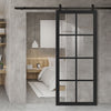 Top Mounted Black Sliding Track & Solid Wood Door - Eco-Urban® Perth 8 Pane Solid Wood Door DD6318G - Clear Glass - Shadow Black Premium Primed