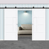 Top Mounted Black Sliding Track & Solid Wood Double Doors - Eco-Urban® Boston 4 Panel Doors DD6311 - Cloud White Premium Primed