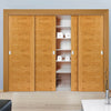 Four Sliding Wardrobe Doors & Frame Kit - Ostria Flush Oak Door - Prefinished