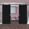 Top Mounted Black Sliding Track & Solid Wood Double Doors - Eco-Urban® Bronx 4 Panel Doors DD6315 - Shadow Black Premium Primed